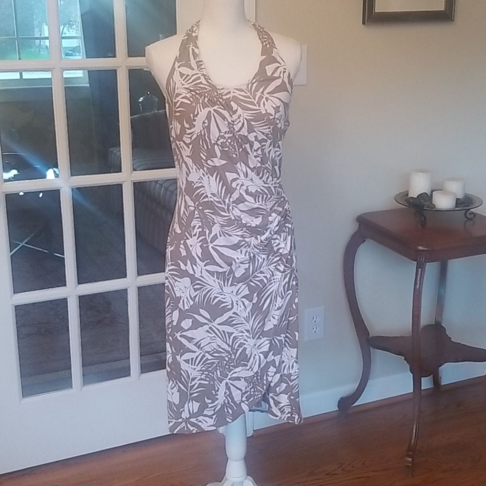 Tommy Bahama tan floral halter dress M